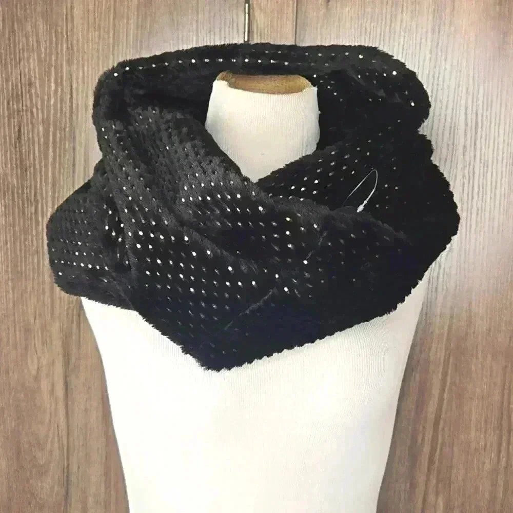 Lulu Black Rhinestone Infinity Scarf Cozy Knit Loop Scarf